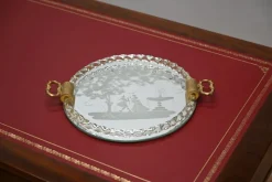 Sale Pamono Barovier Murano Gold Blown Glass Italian Serving Tray with Etched Mirror, 1940s