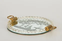 Sale Pamono Barovier Murano Gold Blown Glass Italian Serving Tray with Etched Mirror, 1940s
