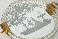 Sale Pamono Barovier Murano Gold Blown Glass Italian Serving Tray with Etched Mirror, 1940s