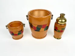 Pamono Barware & Icebucket Shaker by Aldo Tura for Macabo, Italy, 1950s, Set of 3><noscript><img width=