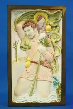 Pamono Bas-Relief Plaque Sculpture of Saint Christopher with Baby Jesus from Le Tre Aaa, Turin, Italy, 1920s> Wall Decor