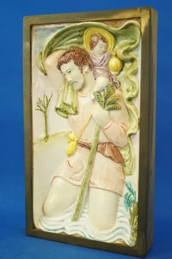 Pamono Bas-Relief Plaque Sculpture of Saint Christopher with Baby Jesus from Le Tre Aaa, Turin, Italy, 1920s> Wall Decor