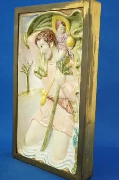 Pamono Bas-Relief Plaque Sculpture of Saint Christopher with Baby Jesus from Le Tre Aaa, Turin, Italy, 1920s><noscript><img width=