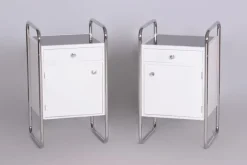 Pamono Bauhaus Bedside Tables in Chrome, Former Czechoslovakia, 1930s, Set of 2> Nightstands