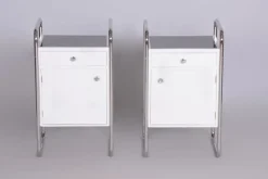 Pamono Bauhaus Bedside Tables in Chrome, Former Czechoslovakia, 1930s, Set of 2><noscript><img width=