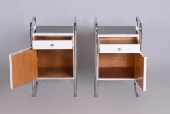 Pamono Bauhaus Bedside Tables in Chrome, Former Czechoslovakia, 1930s, Set of 2><noscript><img width=