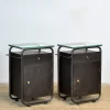 Pamono Bauhaus Bedside Tables in Iron and Glass, 1920s, Set of 2> Nightstands