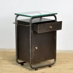 Pamono Bauhaus Bedside Tables in Iron and Glass, 1920s, Set of 2><noscript><img width=