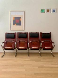 Pamono Bauhaus Cinema Series Chrome & Leather Armchair Bench Basel Cinema by Pfalzberger, 1970s><noscript><img width=
