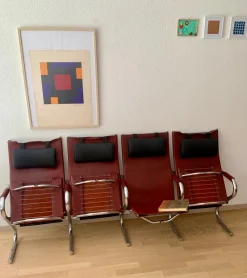 Pamono Bauhaus Cinema Series Chrome & Leather Armchair Bench Basel Cinema by Pfalzberger, 1970s><noscript><img width=