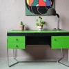 Pamono Bauhaus Desk in Green and Black Wood and Chrome Metal, 1980s