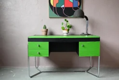Pamono Bauhaus Desk in Green and Black Wood and Chrome Metal, 1980s