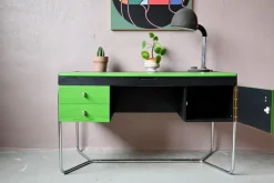 Pamono Bauhaus Desk in Green and Black Wood and Chrome Metal, 1980s