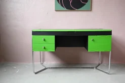Pamono Bauhaus Desk in Green and Black Wood and Chrome Metal, 1980s