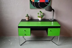 Pamono Bauhaus Desk in Green and Black Wood and Chrome Metal, 1980s