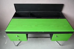Pamono Bauhaus Desk in Green and Black Wood and Chrome Metal, 1980s