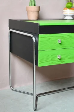 Pamono Bauhaus Desk in Green and Black Wood and Chrome Metal, 1980s