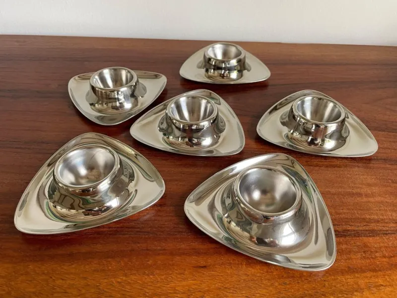 Pamono Bauhaus Egg Cups by Prof. Wagenfeld for WMF, Germany, 1950s, Set of 6> Dinnerware Accessories