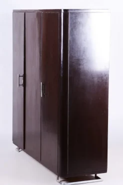 Pamono Bauhaus Lacquered Wood & Chrome Triple-Door Wardrobe attributed to Mücke Melder, 1930s> Cabinets & Wardrobes