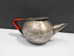 Pamono Bauhaus Silver-Plated Teapot and Tea Strainer, WMF, 1950s, Set of 2><noscript><img width=
