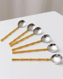Pamono Bauhaus Spoons in Silver and Gilding from Gucci, 1970s, Set of 6><noscript><img width=