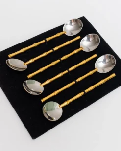 Pamono Bauhaus Spoons in Silver and Gilding from Gucci, 1970s, Set of 6><noscript><img width=