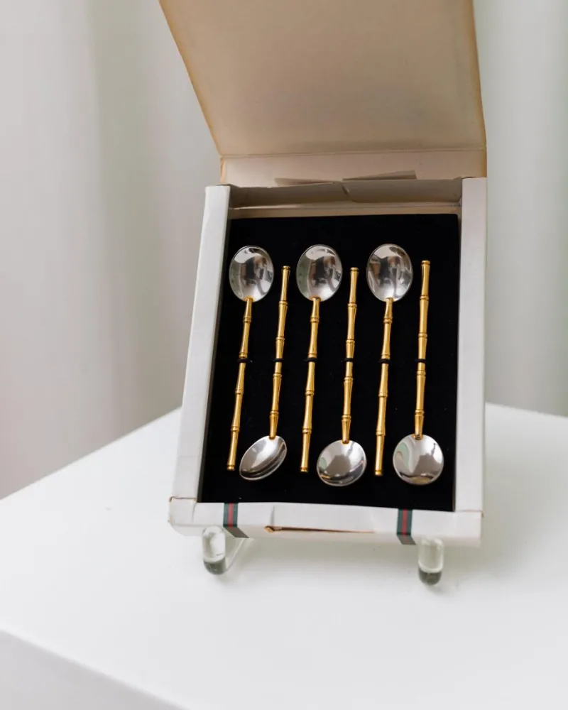 Pamono Bauhaus Spoons in Silver and Gilding from Gucci, 1970s, Set of 6> Cutlery & Serving Utensils