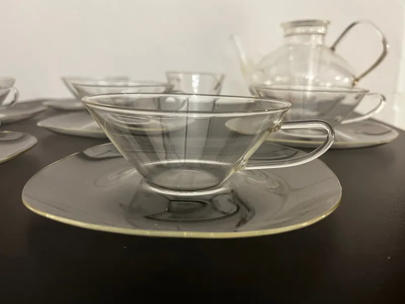 Discount Pamono Bauhaus Tea Service in Jena Glas by Wilhelm Wagenfeld for Jenaer Glaswerke, Germany, 1950s, Set of 14