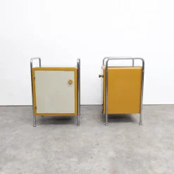 Pamono Bauhaus Tubular Steel Nightstands by Hynek Gottwald, 1930s, Set of 2> Nightstands