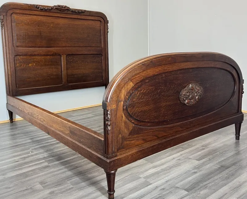 Online Pamono Bed Frame Antique French Oak Ornate Double Bed Carved Floral Detail Lot 4097