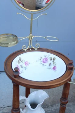Pamono Bedroom Washstand with Basin, Pitcher, and Mirror><noscript><img width=