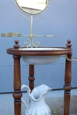 Pamono Bedroom Washstand with Basin, Pitcher, and Mirror><noscript><img width=