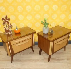 Pamono Bedside Tables with Glass Top, 1960s, Set of 2><noscript><img width=