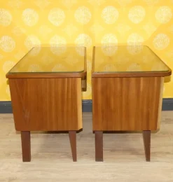 Pamono Bedside Tables with Glass Top, 1960s, Set of 2><noscript><img width=