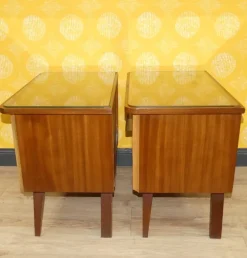 Pamono Bedside Tables with Glass Top, 1960s, Set of 2><noscript><img width=