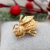 Hot Pamono Bee Shaped Gold Brooch with Reliefs and Applications