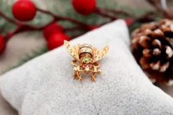 Pamono Bee Shaped Gold Brooch with Diamonds><noscript><img width=