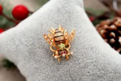 Pamono Bee Shaped Gold Brooch with Diamonds><noscript><img width=