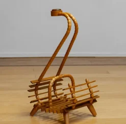 Pamono Beech Magazine Rack with Oak Handle, 1940s> Magazine Racks