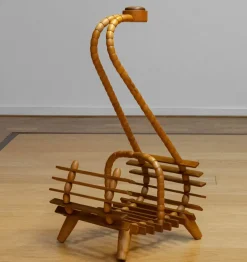 Pamono Beech Magazine Rack with Oak Handle, 1940s><noscript><img width=