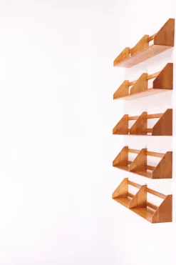 Pamono Beech Wall Shelves by Hans J. Wegner for Ry Møbler, 1950s, Set of 5