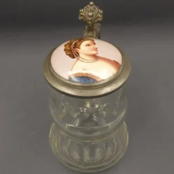 Pamono Beer Mug in Glass with Hand-Painted Lid, 1900s-1920s> Glassware