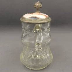 Pamono Beer Mug in Glass with Hand-Painted Lid, 1900s-1920s> Glassware