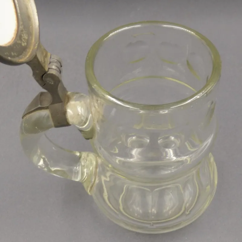 Pamono Beer Mug in Glass with Hand-Painted Lid, 1900s-1920s> Glassware