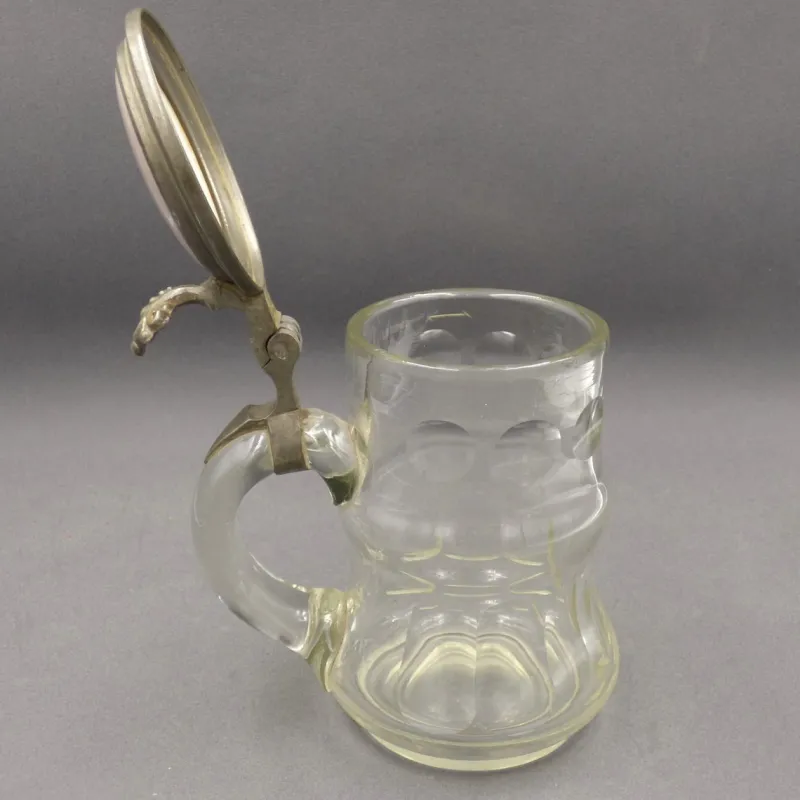 Pamono Beer Mug in Glass with Hand-Painted Lid, 1900s-1920s> Glassware