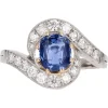 Pamono Belle Epoque Style Sapphire, Diamond, 18 Karat Yellow Gold & Platinum Swirl Ring> Rings
