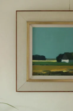 Pamono Bengt Hillgrund, Farm Motif, 1960s, Oil on Canvas, Framed> Mid-Century