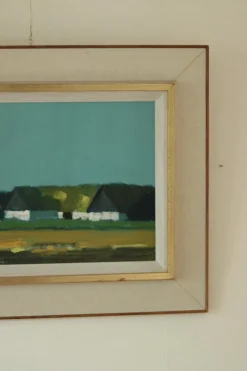 Pamono Bengt Hillgrund, Farm Motif, 1960s, Oil on Canvas, Framed><noscript><img width=