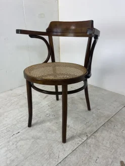 Pamono Bentwood Desk Chair with Rattan Seat by Thonet for Ligna, 1900s> Office Chairs