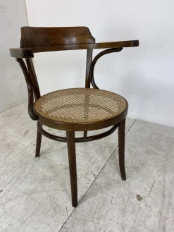 Pamono Bentwood Desk Chair with Rattan Seat by Thonet for Ligna, 1900s><noscript><img width=